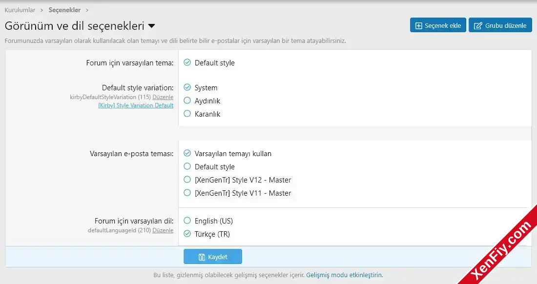 görünüm ve dil seçenekleri XGT Styles test forum - Yönetici kontrol paneli.webp
